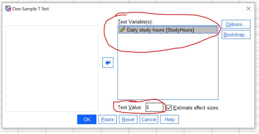 step 3-select the test variable and specify the test value